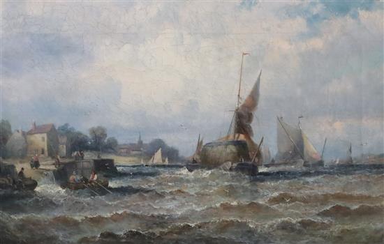 William Thornley (1857-1935) Hay barge and other shipping off the coast 10 x 15.5in.